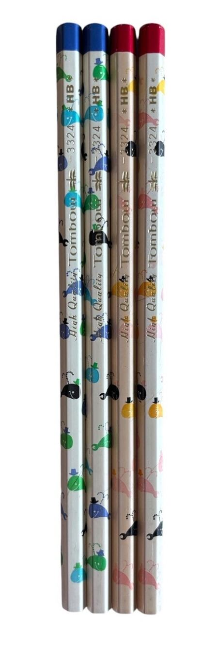 4 Tombow 3324 HB Pencils Made in Japan, JIS Mark Vintage Whales Master Writing